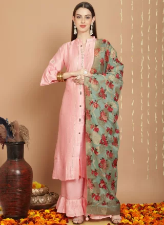 Chanderi Silk Salwar Suit In Peach