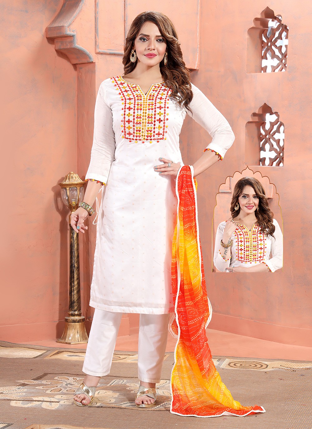 Buy OffWhite Printed Cotton Straight Kurta With Trousers Online  Libas