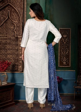 Chanderi Silk White Salwar Suit