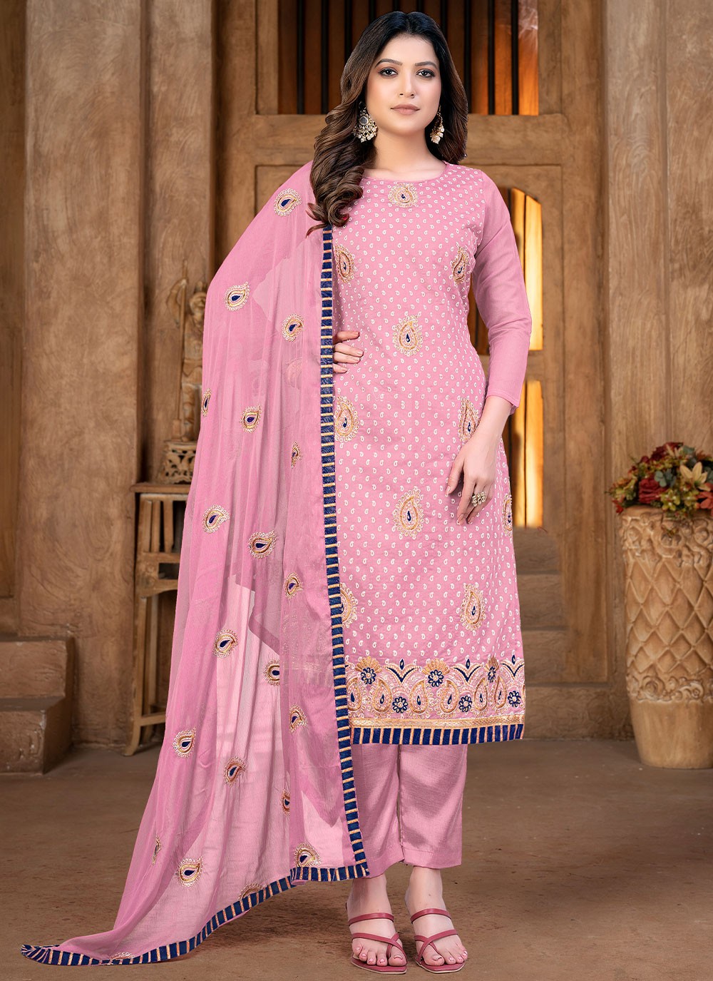 Pink Coloured Designer Wedding Satin Georgette Embroidery Heavy Work Salwar  Suit For Woman - RJ Fashion
