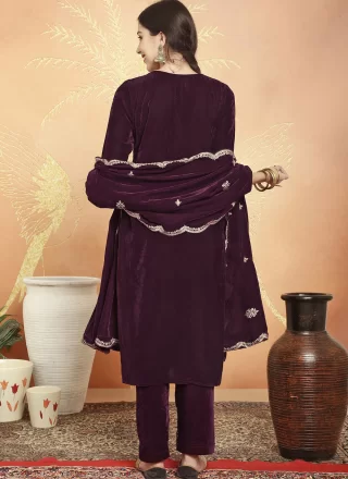 Chic Wine Velvet Salwar Suit