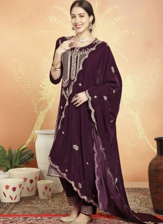 Chic Wine Velvet Salwar Suit
