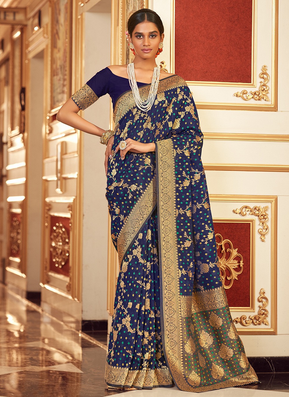 Buy Royal Blue Kanjivaram Silk Saree online-Karagiri