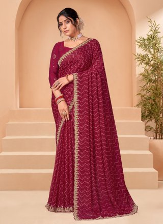 Buy Maroon Silk Classic Designer Saree Online : UAE -