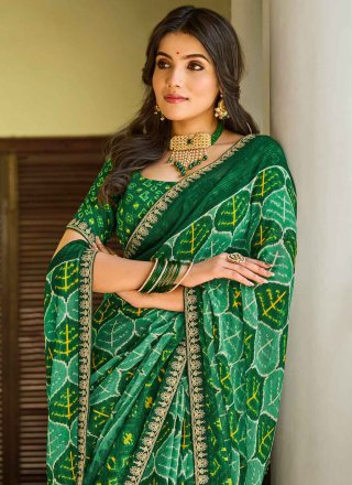 Chiffon Designer Saree In Green