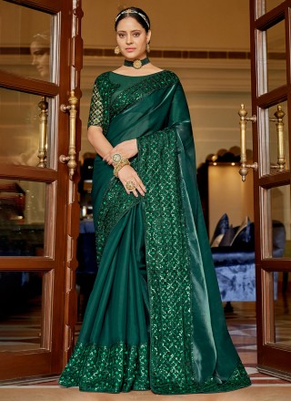 Buy Green Weaving Engagement Traditional Saree Online -