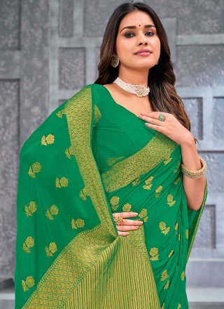 Chiffon Green Weaving Classic Saree