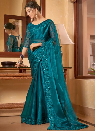 Buy Aqua Blue Sarees for Women by Zinzraa Online | Ajio.com