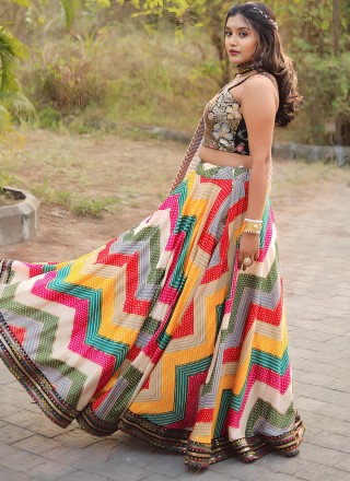 Chiffon Multi Colour Thread A Line Lehenga Choli