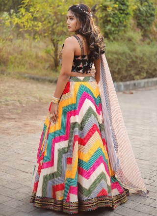 Chiffon Multi Colour Thread A Line Lehenga Choli
