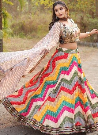 Chiffon Multi Colour Thread A Line Lehenga Choli