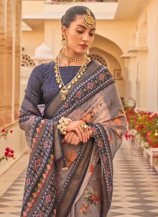 Chiffon Printed Trendy Saree in Multi Colour