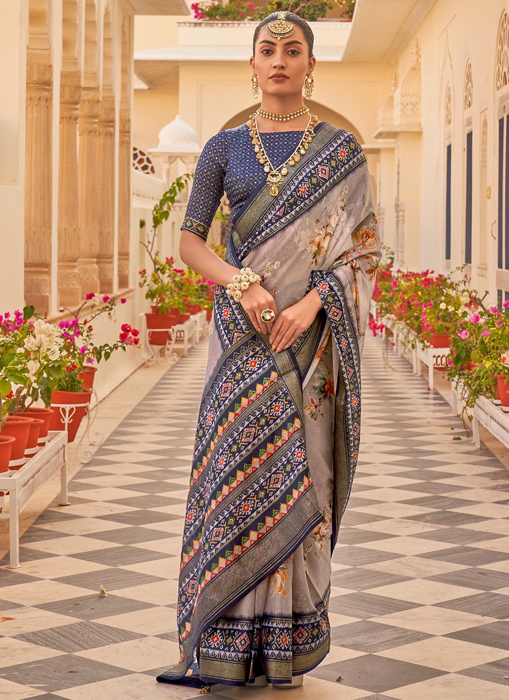 Buy Chiffon Printed Trendy Saree in Multi Colour 255436