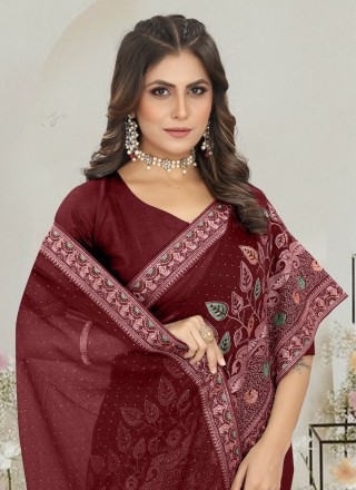 Chiffon Satin Embroidered Trendy Saree