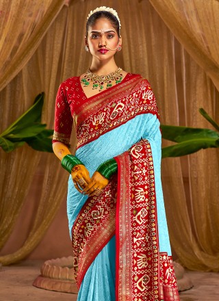 Chikankari Work Tussar Silk Trendy Saree in Aqua Blue