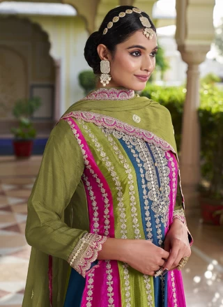 Chinon Embroidered Green Salwar Suit