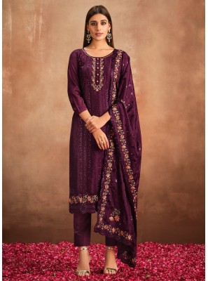 Chinon Embroidered Purple Salwar Suit