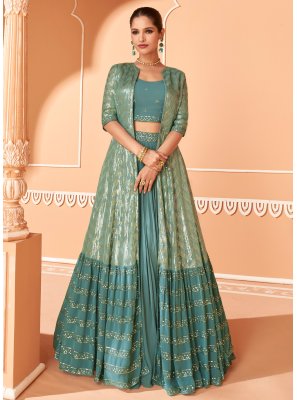 Chinon Embroidered Sea Green Readymade Lehenga Choli