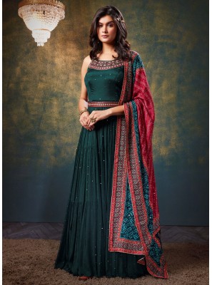 Chinon Embroidered Teal Floor Length Gown