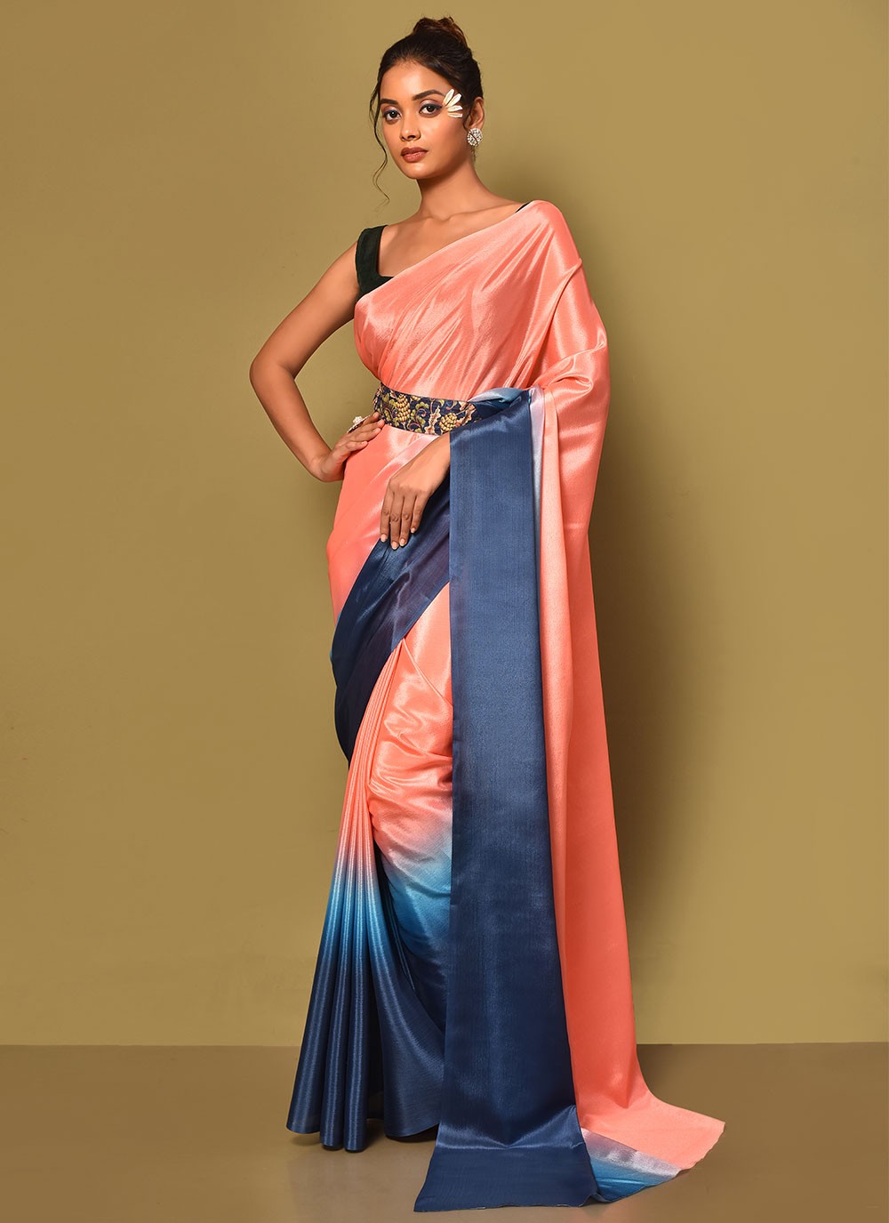 Orange With Blue Border Silk Traditional Saree – paanericlothing