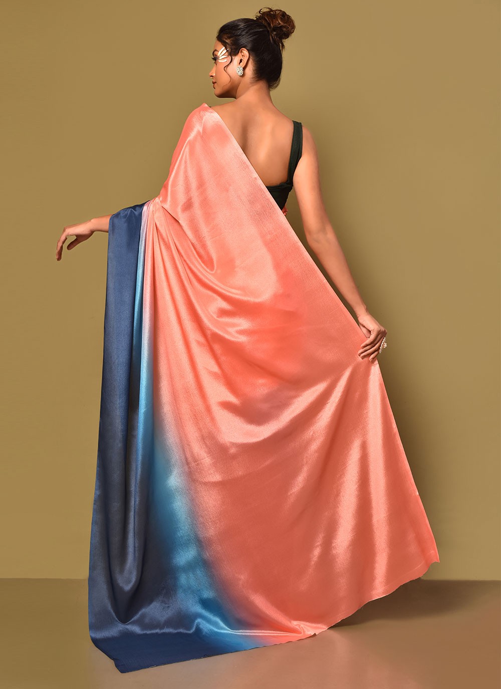 Buy Bought First Bollywood Stylish Plain Chiffon Saree with Printed Blouse  for Girls & Women's -(Peach) Online at Best Prices in India - JioMart.