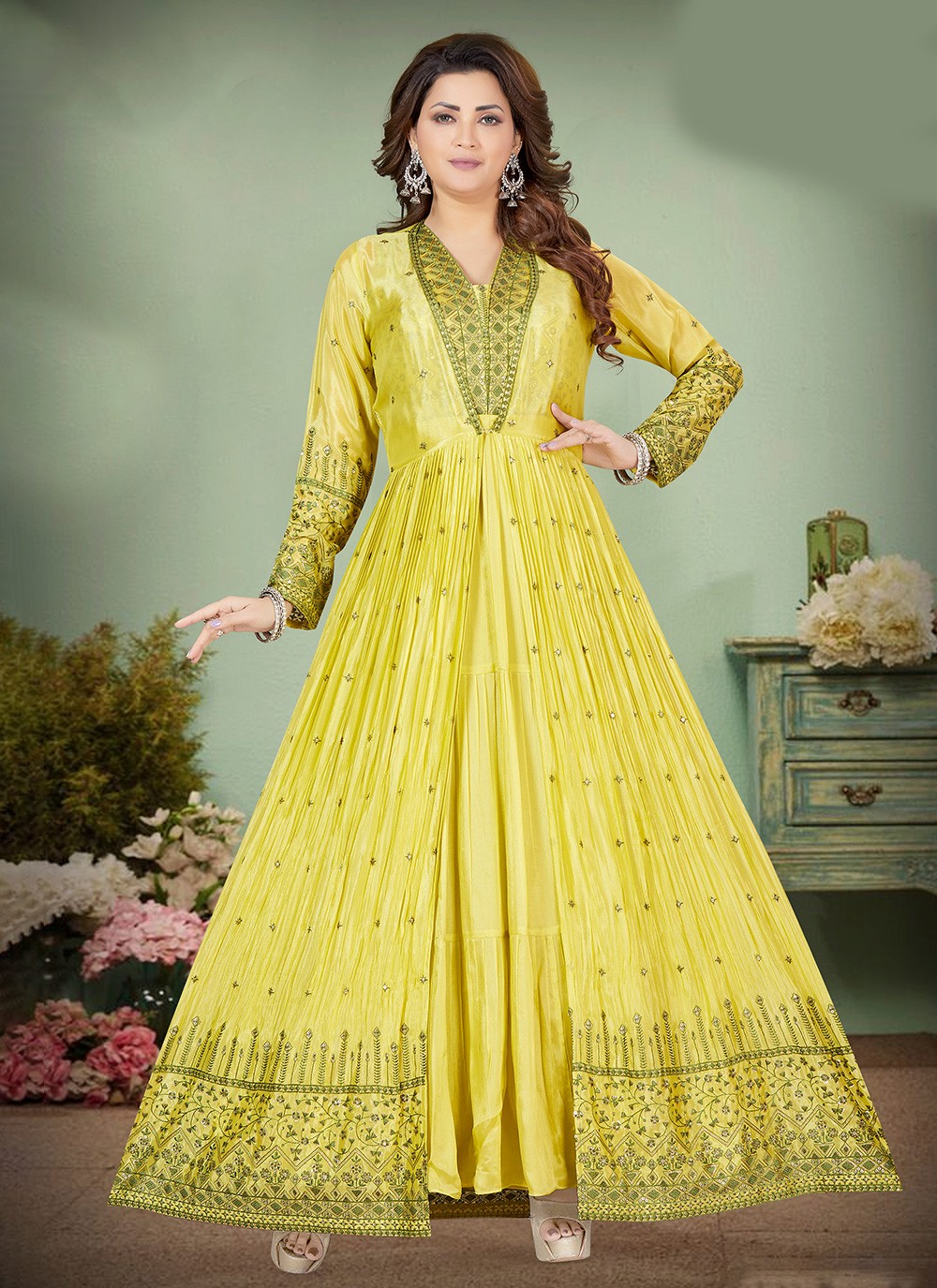 Buy Chinon Yellow Thread Designer Gown Online 263798 Gown