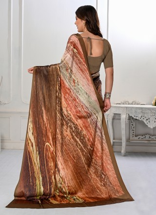 Classic Saree Digital Print Crepe Silk in Multi Colour