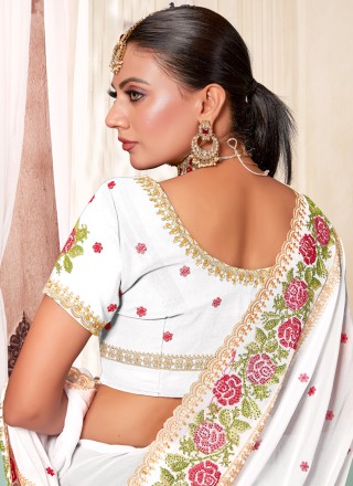 Classic Saree Embroidered Georgette in White
