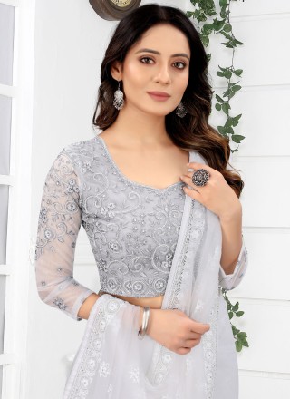 Classic Saree Embroidered Net in White