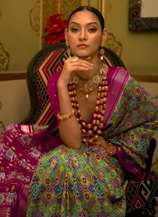Classic Saree Patola Print Patola Silk  in Multi Colour
