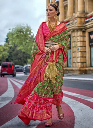 Classic Saree Patola Print Silk in Green