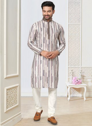 Conspicuous Multi Colour Cotton Kurta Pyjama with Digital Print Work
