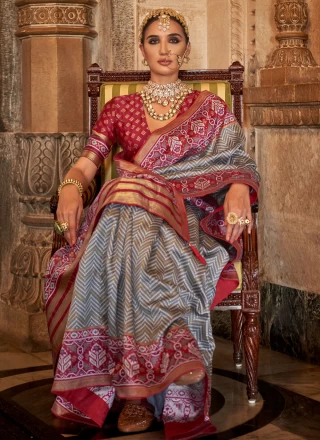 Contemporary Saree Weaving Banarasi Silk in Grey