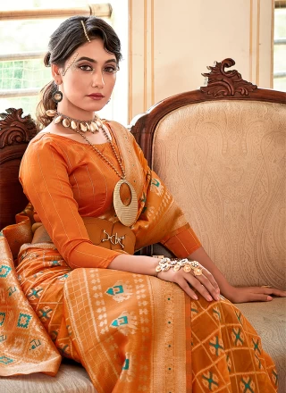 Contemporary Saree Weaving Organza in Orange
