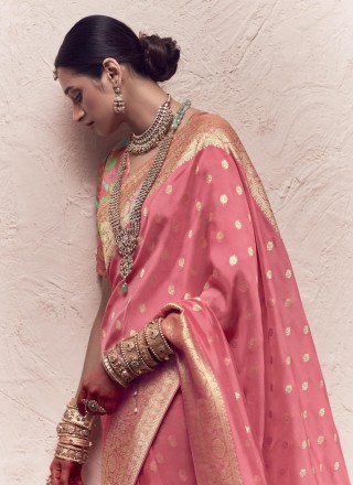 Contemporary Saree Weaving Pure Crepe in Rose Pink