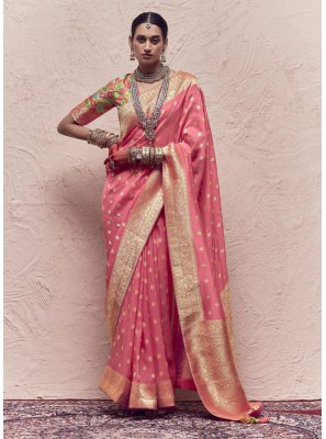 Contemporary Saree Weaving Pure Crepe in Rose Pink