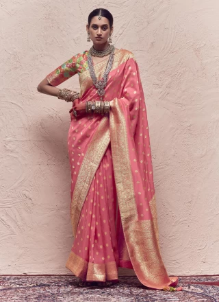 Contemporary Saree Weaving Pure Crepe in Rose Pink