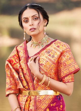 Contemporary Saree Weaving Silk in Magenta