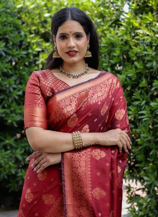 Contemporary Saree Weaving Silk in Maroon