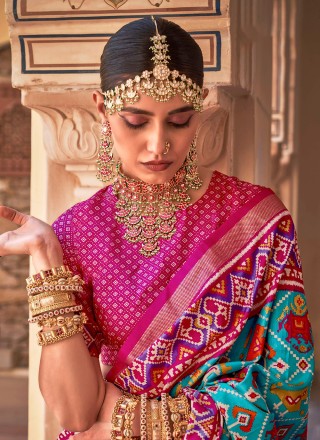 Contemporary Style Saree Printed Patola Silk  in Magenta