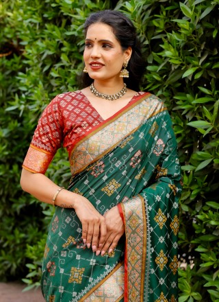 Contemporary Style Saree Weaving Patola Silk  in Green