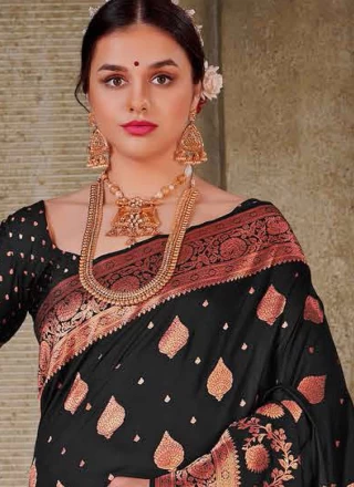 Contemporary Style Saree Weaving Silk in Black