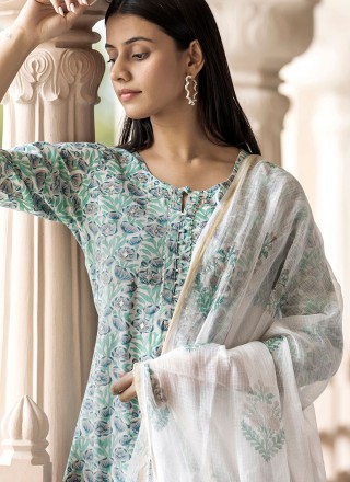Cotton Aqua Blue Trendy Salwar Kameez