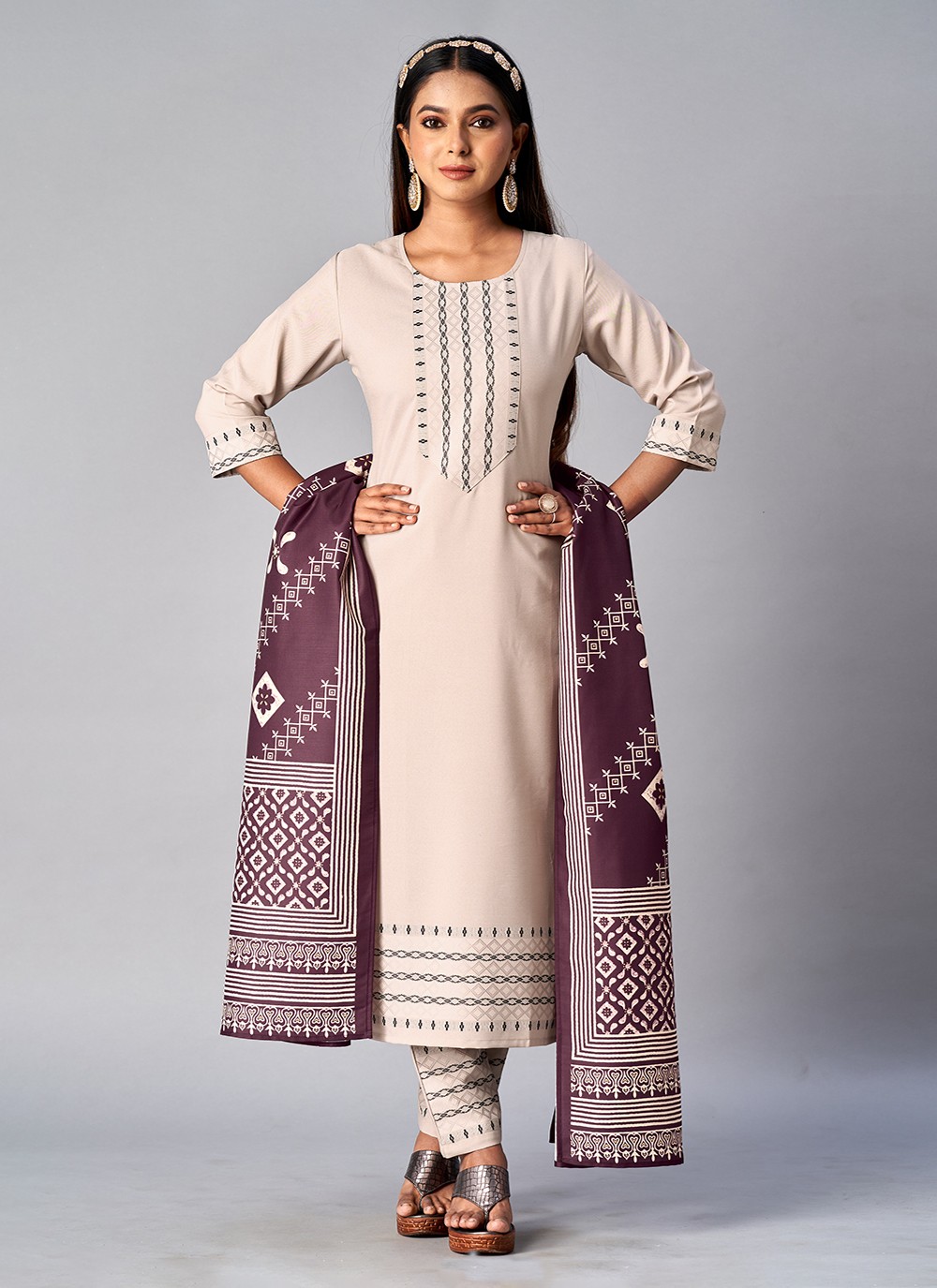 Cotton Beige Designer Salwar Kameez