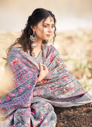 Cotton Border Grey Classic Saree