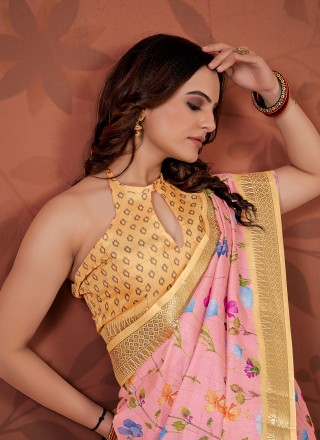 Cotton Classic Saree in Pink