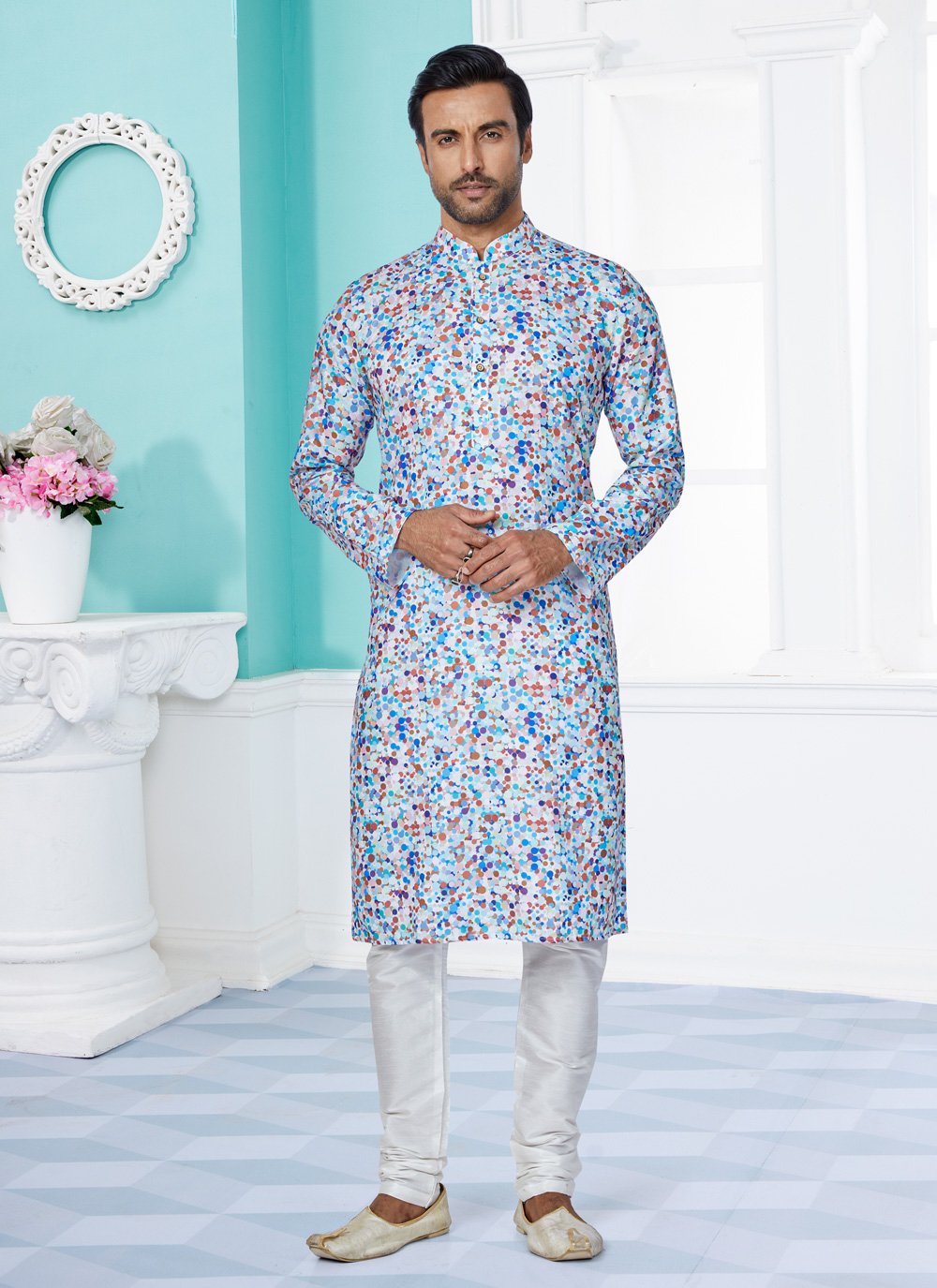 Buy Cotton Digital Print Kurta Pyjama in Multi Colour Online 251885 Mens