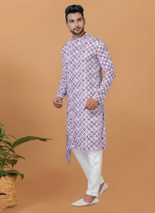 Cotton Digital Print Kurta Pyjama in Multi Colour