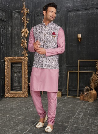 Cotton Digital Print Multi Colour and Pink Kurta Payjama With Jacket