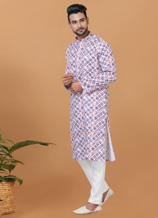 Cotton Digital Print Multi Colour Kurta Pyjama